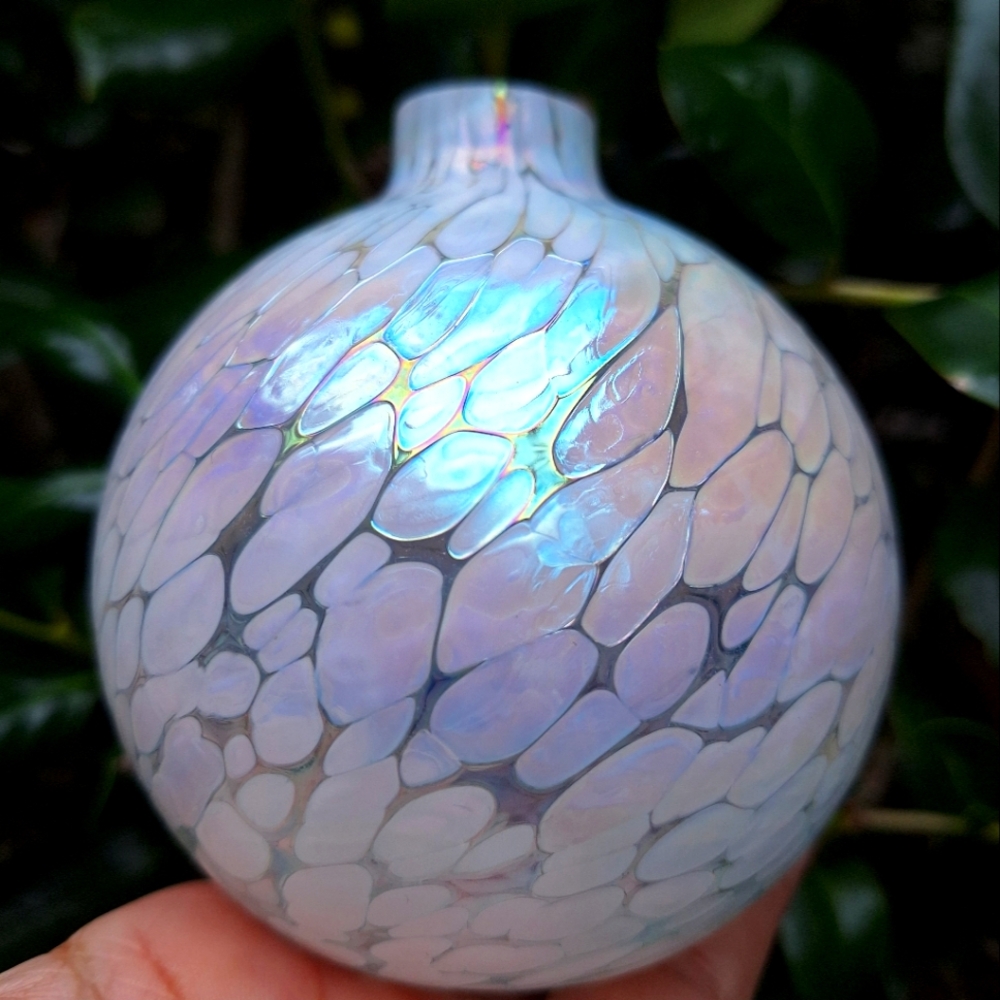 Art Glass Oil Lamp Blown Glass Ball Iridescent Irradesence Prism Pink Dots Swirl